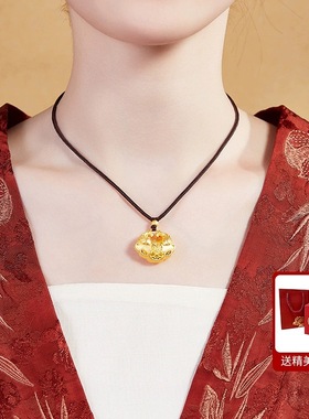 龙星惜上足银999古法镂空双鱼锦鲤福字平安锁吊坠项链女新中式