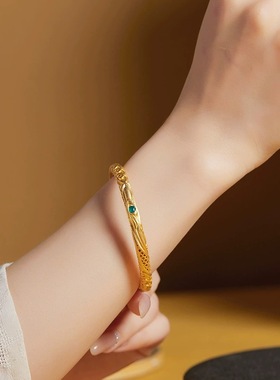 龙星惜上足银999镀金古法花丝乾坤圈手镯女新中式高级感手环礼物