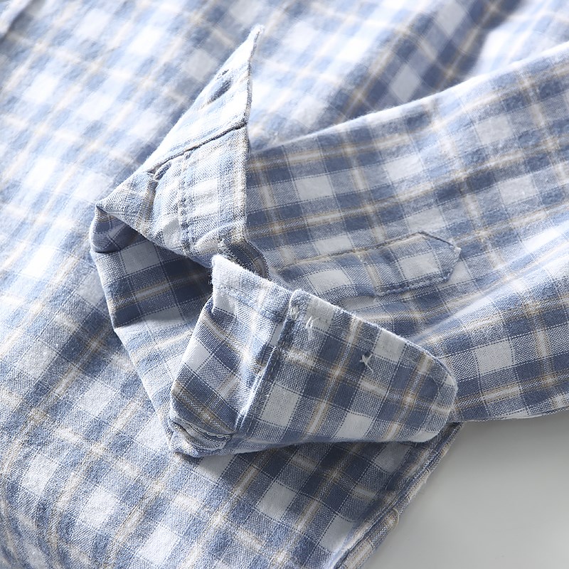 经典日系格纹!淡淡复古气息!外贸男装春夏季时尚休闲长袖衬衫潮 - 图1