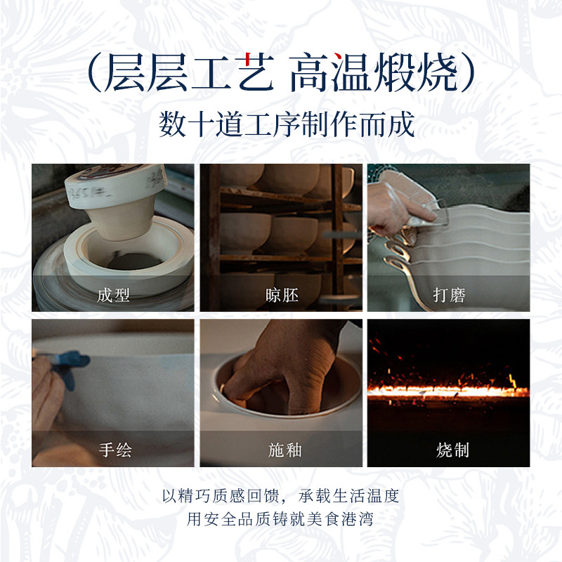 硕加蓝缨系列陶瓷碗盘碟套装家用餐具釉中彩汤勺子组合微波炉适用,淘宝优惠券,粉丝福利购,淘宝优惠卷