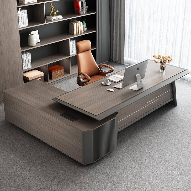 高端办公桌老板桌高档简约现代轻奢大班台文件柜家具全套桌椅组合 - 图0