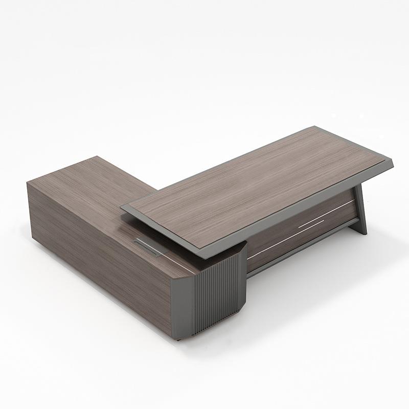 高端办公桌老板桌高档简约现代轻奢大班台文件柜家具全套桌椅组合 - 图3