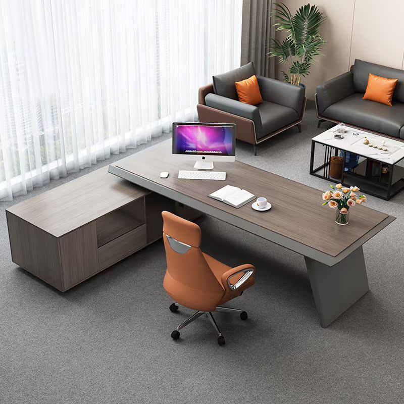 高端办公桌老板桌高档简约现代轻奢大班台文件柜家具全套桌椅组合 - 图2