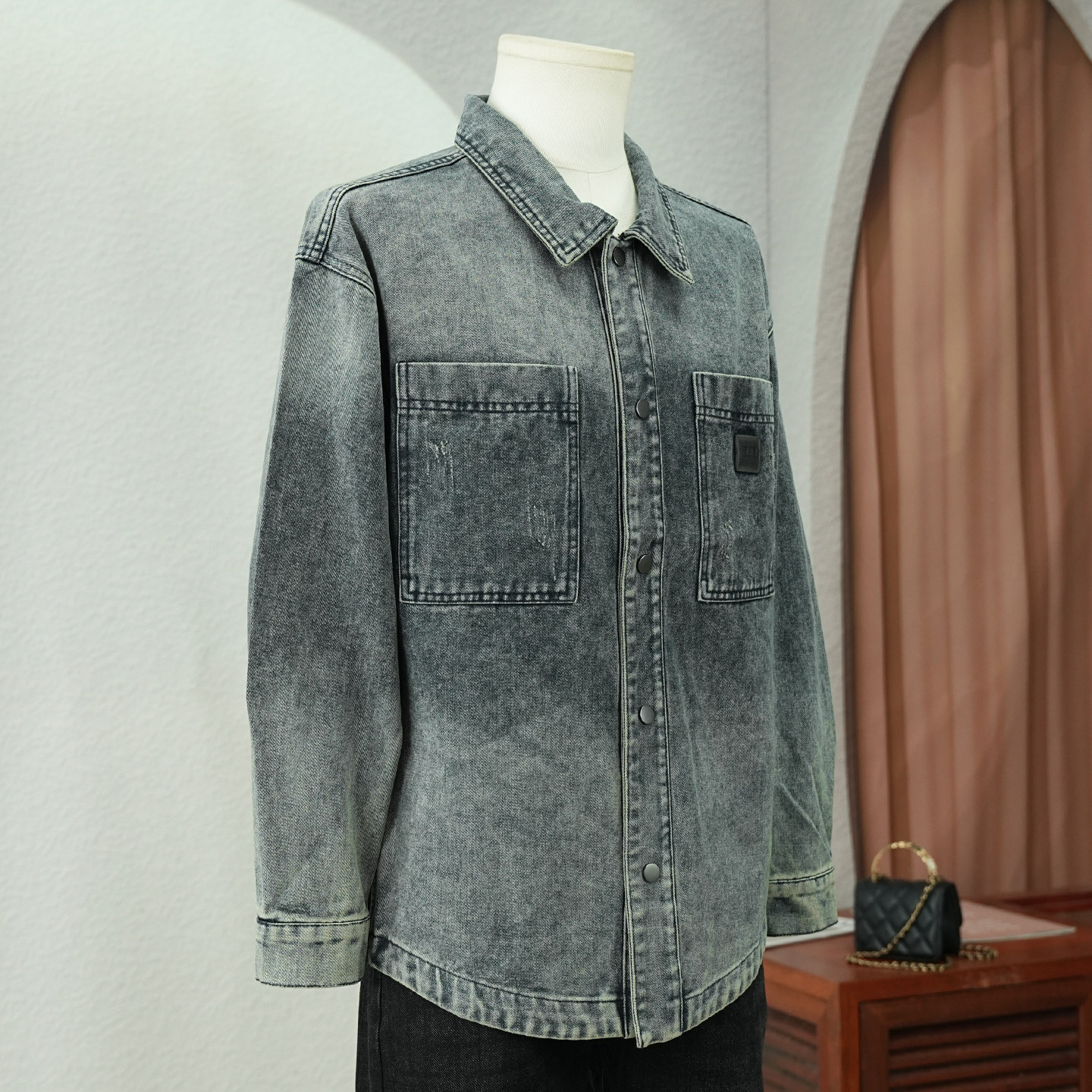 美式复古牛仔外套男装长袖翻领双口袋宽松休闲潮流做旧风茄克春秋,淘宝优惠券,粉丝福利购,淘宝优惠卷