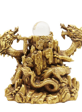 黄铜精品双龙戏珠摆件 二龙戏珠 家居L玄关办公室工艺铜龙摆件