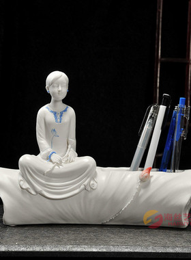 陶瓷手机扩音器支架 手机座音响创意白瓷J名片夹 笔筒家居办公摆