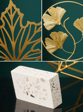 北欧轻奢叶子摆件金色铁艺家居z饰品酒柜书房简约创意桌面客厅装