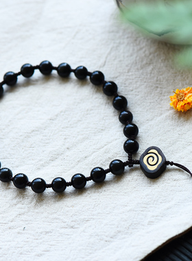 星月菩提手机链j挂件 黑曜石手机链吊坠挂绳复古中国短款男女款