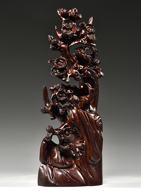 黑檀实木雕刻g喜上眉梢根雕摆件雕刻工艺品家居客厅玄关装饰送礼