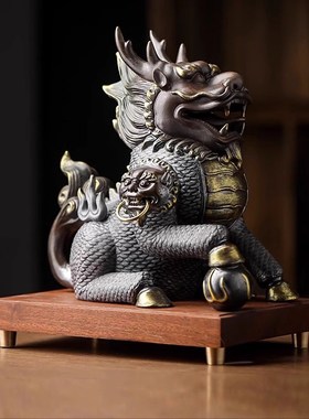 招财进宝麒麟陶瓷k摆件一对客厅玄关办公室摆设装饰品乔迁开业礼