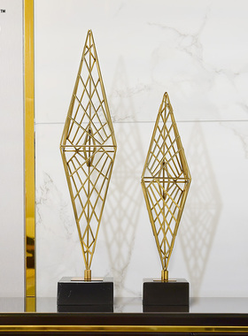 现代简约几何金属摆件创意家居铁艺软G装饰品客厅玄关菱形艺术摆