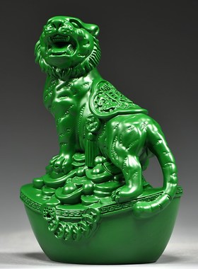 绿色木雕老虎g摆件实木十二生肖上山木虎家居客厅办公装饰工艺礼