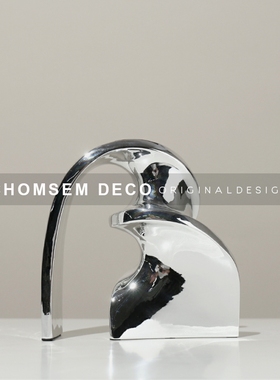 现代创意拱形树脂桌面摆件缎带样式家居软装饰品样P板间玄关柜摆