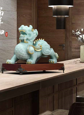 玉石貔貅摆件招财一对皮丘貔恘客厅D玄关办公室装饰品乔迁开业礼