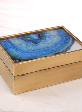 新中式轻奢欧式铜大理石玻t璃收纳首饰盒样板房摆件玛瑙家居装饰