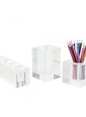 现代简约欧式轻奢水晶条r纹笔筒花器摆件样板房售楼处书房软装饰