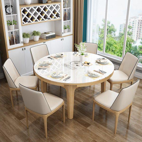 北欧餐桌椅组合现代简约小户型伸缩折叠家用带电磁炉饭桌实木餐桌,淘宝优惠券,粉丝福利购,淘宝优惠卷