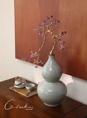 契阔家居中式g客厅玄关桌面装饰招财紫水晶陶瓷葫芦摆件新家乔迁