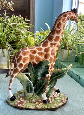 陶瓷动物家居饰品摆n设长颈鹿东南亚风格工艺品客厅摆件新中式礼