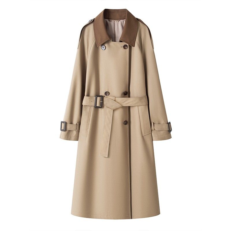 羽绒内胆风衣外套新款英伦风女撞色中长款双排扣英伦风高级感大衣,淘宝优惠券,粉丝福利购,淘宝优惠卷