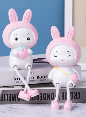 可爱动物小白兔卡通墙面隔壁儿童房F装饰吊脚娃娃礼品桌面小摆件
