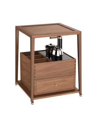 移动茶几新中式泡茶车黑t胡桃木茶台桌花几烧水壶一体组合茶水柜