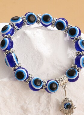欧美跨界手饰o品覆古蓝眼珠时尚邪眼手炼