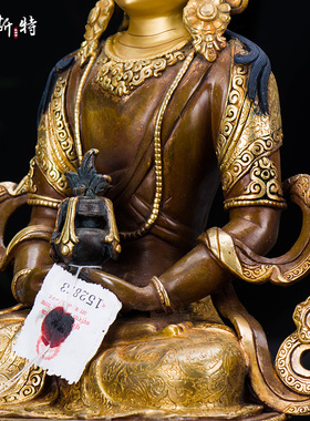 尼泊尔手工10寸紫铜镀金雕花《常寿G佛铜像》西藏家居用品客厅摆
