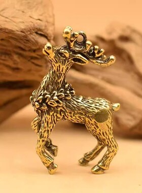 纯黄铜一对鹿摆件客厅招财梅花鹿麋鹿一路K平安古玩家居创意小饰