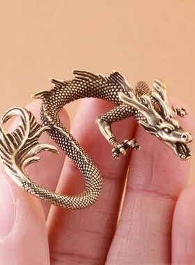 新款覆古黄铜蛟龙摆件o办公室桌面茶桌茶宠小铜器摆饰创意铜龙茶