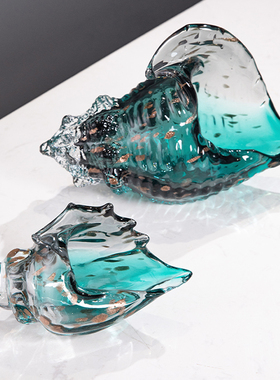 高档琉璃海螺摆件轻奢客厅玄关办公室酒柜家居装S饰玻璃工艺品摆