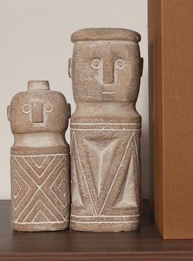 现代侘寂风陶瓷组合摆件玄关电z视柜面装饰咖色中古风样板间装饰