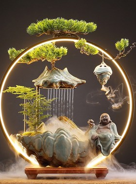 招财流水a摆件循环水喷泉办公室桌面室内景观生财客厅家居玄关装