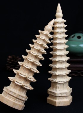 山福缘阁桃木原木八角文昌塔摆件整料木雕六角书房W办公桌面饰品