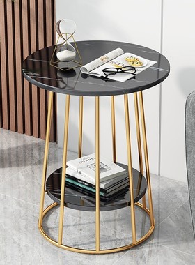 北欧铁艺茶几创意客厅家t用小户型小桌子阳台咖啡桌大理石纹小圆