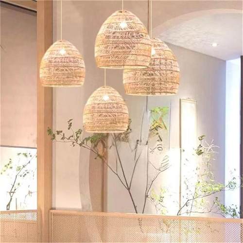 藤编吊灯日式民宿客厅餐厅卧室阳台灯笼东南亚麻绳田园藤艺吊灯具 - 图1