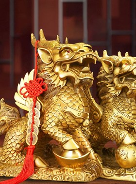 麒麟摆件一对铜瑞兽客厅开业乔迁办L公室饰品送礼创意麒麟