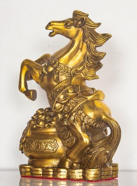 纯铜生肖铜马摆件立马发t财马到成功聚宝盆招财进宝办公桌客厅摆