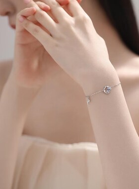 月光石星球手链S925银手链女士女生生L日礼物女送女友老婆银饰