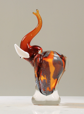 现代极简大象抽象彩色琉璃摆件客厅玄关酒店办公室轻奢Z高档装饰