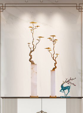 云石迎客松摆件玄关客厅大型高款高档大气L招财办公室装饰乔迁新