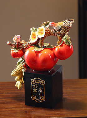 新中式柿柿事事如意o摆件柿子高档礼物乔迁新居礼品客厅办公室装