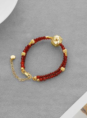 新年红运双层红玛瑙手链新中式