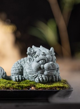 创意招财麒麟一h对小摆件国潮青砂石工艺品办公室客厅桌面装饰礼