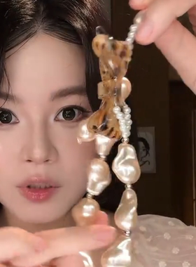 欧美设计 豹纹蝴蝶结异形珍珠choker项链
