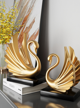 酒柜装饰品摆件轻奢高档现代家居饰品天鹅电视柜玄V关客厅工艺礼