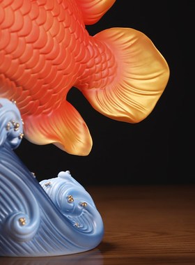 东方泥土《年年有余》中式陶瓷锦鲤摆件家居客厅博古X架酒柜装饰