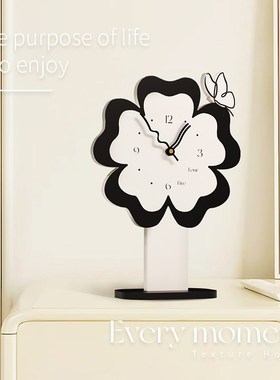 现代简约餐厅创意花朵钟表摆台画ins风小众静音家用时钟摆件座钟