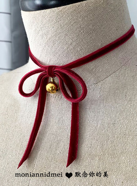 圣诞新年酒红色项链可爱铃铛