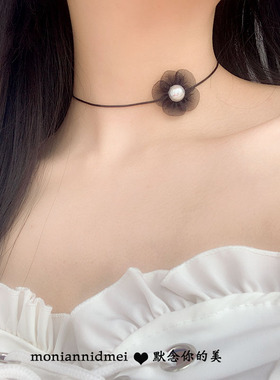 女甜美雪纱珍珠花朵装饰